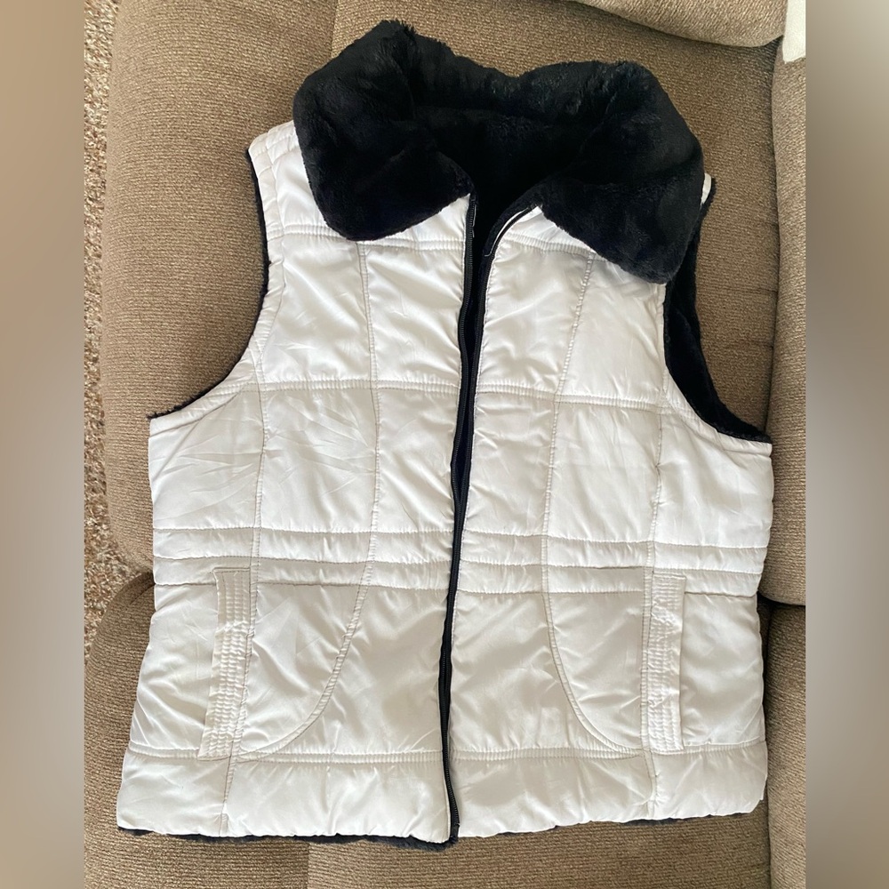White Quilted Reversible Puffer Vest